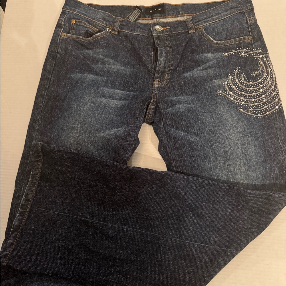 The Limited Dark Blue rhinestone 5 pocket bootcut  stretch Jeans Sz W 12